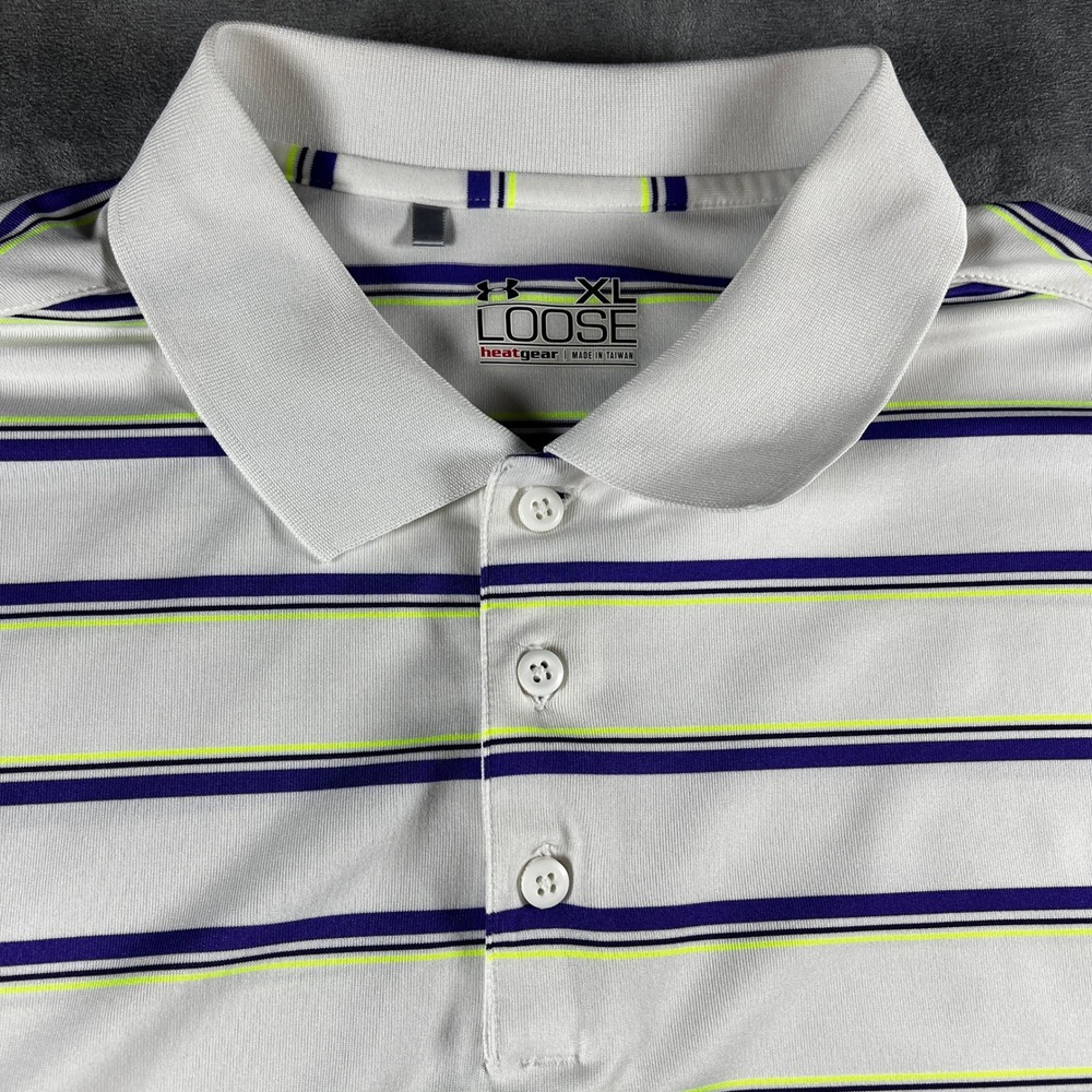 Under Armour HeatGear Polo Shirt Mens XL Green Striped Short Sleeve Golf Outdoor - Picture 5 of 11